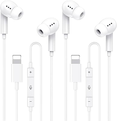 [Apple MFi Certified] Wired Headphones for iPhone 14 13 12,Lightning Connector Built-in Mic& Volume Control HiFi Stereo Nosie Reduction Earphones Earbuds Compatible with iPhone 13/11/XR/XS/X/8/7(2Pcs)