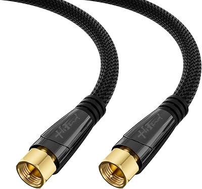 HiFind RG6 Coaxial Cable 10 FT, Low Loss Quad Shielded OFC Gold Plated Male to Male F-Type Coax Cord, 75Ω Direct Burial Outdoor for 4K HDTV Digital Aerial AV Modem Internet Antenna Satellite-Black