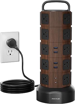 Power Strip Tower Surge Protector, 20 AC 6 USB (2 USB C), 1050J, 6.5Ft
