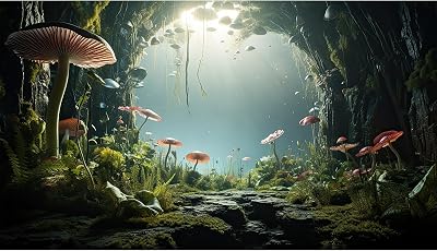 Underwater World Aquarium Background Tropical Plants Cave Style Mushrooms Reptile Tank Backgrounds Rock Lush Moss Plants Fish Tank Background Underwater Ocean Reptile Enclosure Backgrounds 24x16in