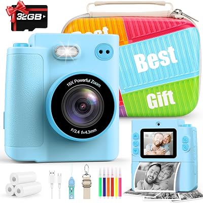 Yunaking Kids Instant Print Camera, Gift for Boys Girls Digital Camera Toys