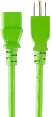 Monoprice 3-Prong Power Cord - 1 Feet - Green, NEMA 5-15P to IEC 60320 C13, 14AWG, 15A, Works with Most PCs, Monitors, Scanners, and Printers
