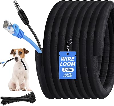 15ft - 3/8in Split Braided Sleeve Cable Management, Self-Wrapping