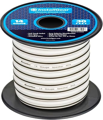 InstallGear 14 Gauge Speaker Wire - 30ft Black Audio Cable for Car Speakers, Home Theater, Surround Sound, Radio - Durable Copper-Clad Aluminum AWG Wire for Clear Sound Transmission