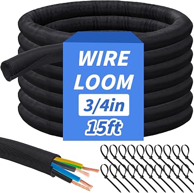 15ft - 3/4in Split Braided Sleeve Cable Management, Self-Wrapping