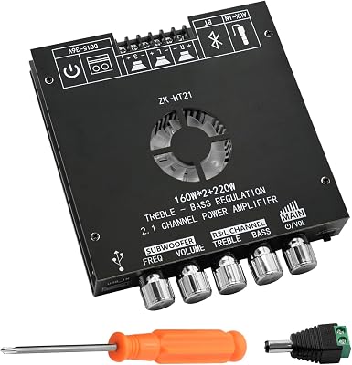 ZK-HT21 Bluetooth Amplifier Board, 160W×2+220W 2.1 Channel Subwoofer Audio Amplifier DC 15-36V Hi-Fi Bluetooth Module TDA7498E Chips BT/USB/AUX Input