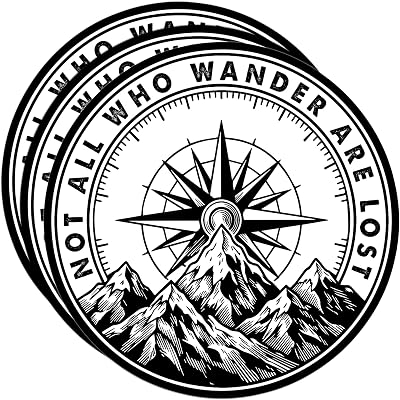3 Pack Not All Who Wander are Lost Compass Sticker Camping Travel Adventure Hiking Waterproof Vinyl Decal for Water Bottle Tumbler Phone Case Car Laptop Gifts 3 Inch