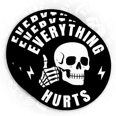 (3Pcs-2") Everything Hurts Skeleton Sticker - Funny Vintage Old Age Decal Die-Cut Waterproof Vinyl Sticker for Hard Hat Laptop Water Bottle Phone Kindle Decal Stuff Gifts 2 Inches