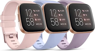 3 Pack Sport Bands Compatible with Fitbit Versa Bands, Classic Soft Sport Replacement Wristbands for Fitbit Versa 2 Smart Watch Women Men (Small, Sand Pink/Baby Pink)