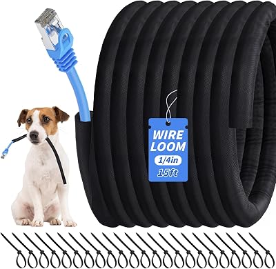 15ft - 1/4in Split Braided Sleeve Cable Management, Self-Wrapping