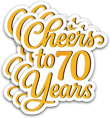 (3PCS) Cheers to 70 Years Stickers β Happy 70th Birthday or Anniversary Party Decoration β Waterproof Vinyl Decals for Gift Wrapping, Boxes, Water Bottles, Scrapbooks, Laptops, 3" x 2"