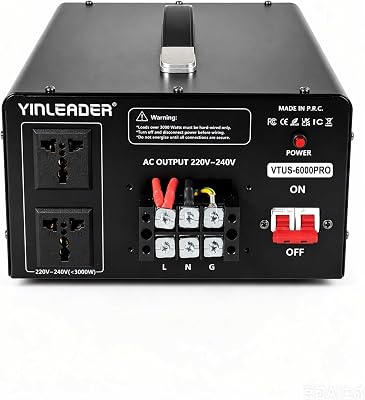 Yinleader 6000W PRO Step Up Transformer, Hardwire Connection Only AC 110-120V to 220-240V High Capacity Voltage Converter, Circuit Breaker Safe Protection for EV Charging(excludes Cable)