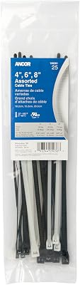 Ancor Marine Grade 199261 Cable Tie, Standard, 4"-6"-8", Natural/Black, 25pc