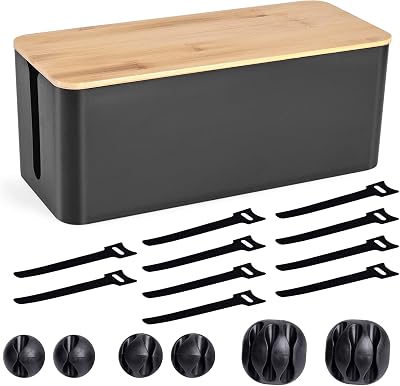 Tuwechen Cable Management Box, Wooden Style Cord Organizer Box
