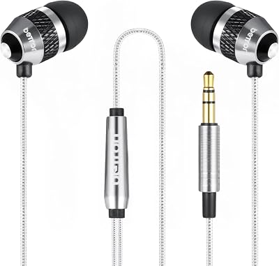 Betron B25 Earphones, Noise Isolating in-Ear Wired Headphones with Strong Bass, Tangle-Free Cord, Lightweight, Carry Case and Soft Earbud Tips, Silver