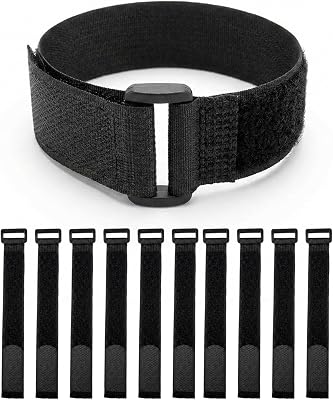 Ysenchan Hook and Loop Straps with Buckle, Reusable Adjustable Cable Management Straps, Heavy Duty Cinch Straps for Cords, Hoses, Bike Gear & Home Organization, 1" x 10", Black, 10 Pack