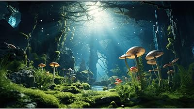 Forest Mushroom Aquarium Background Underwater Stream Fish Tank Background Tropical Jungle Style Mushrooms with Lush Moss Reptile Tank Backgrounds Rainforest Reptile Enclosure Backgrounds 24x16in